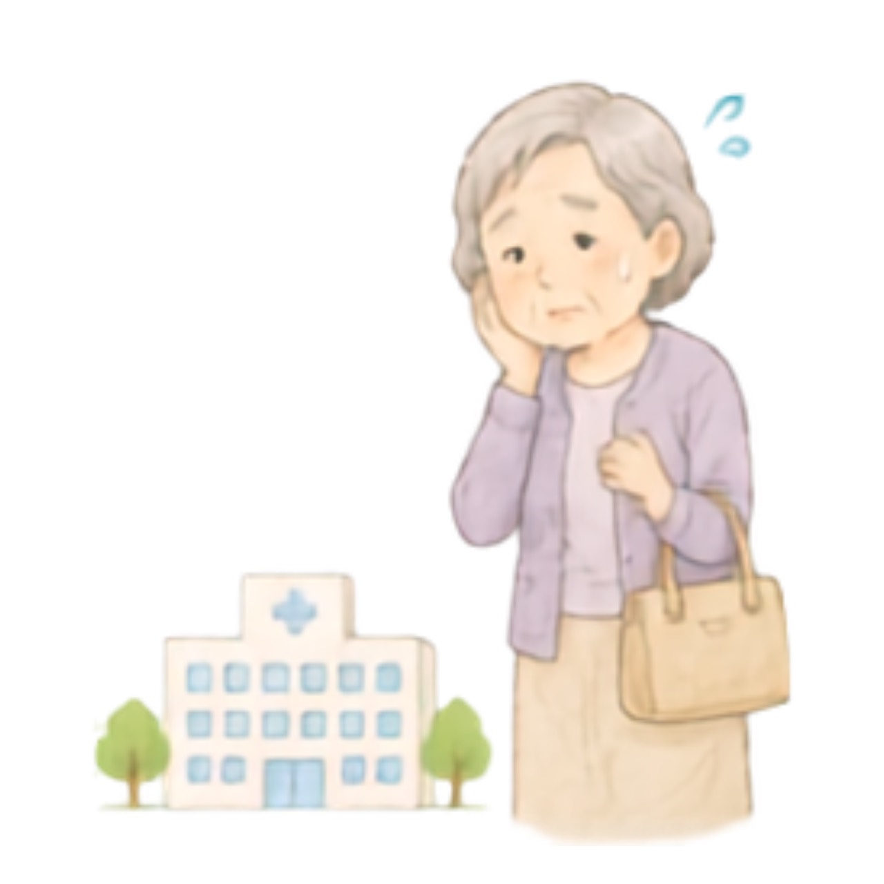通院に負担を感じている高齢者のイラスト