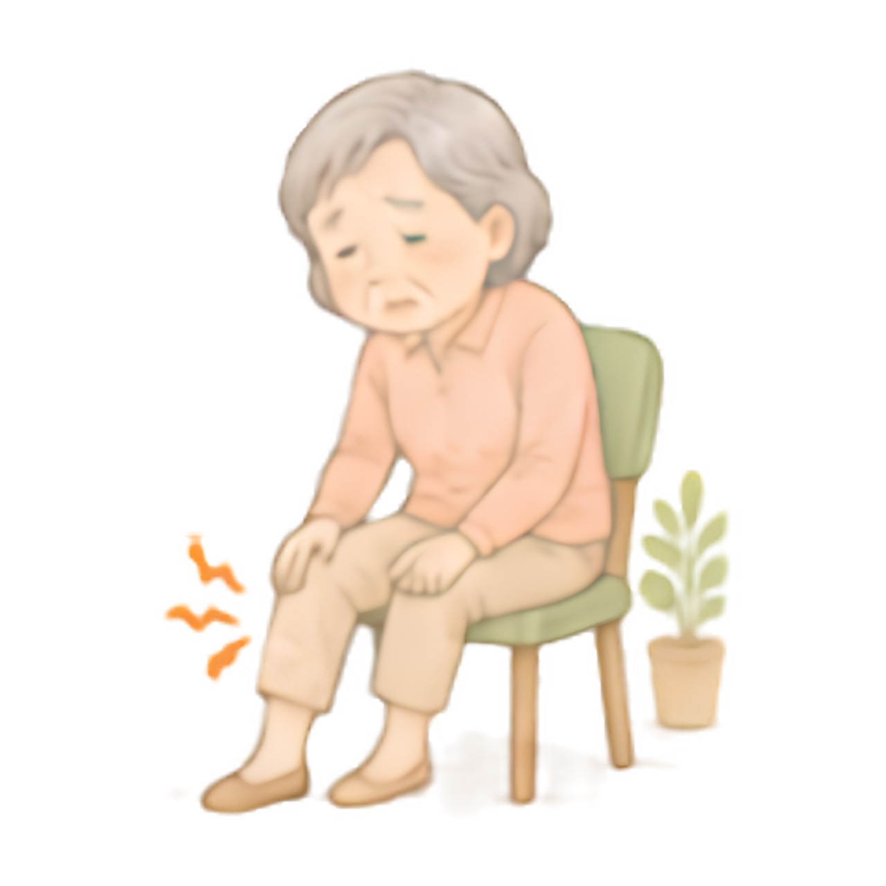 膝の痛みで関節を動かしにくい高齢者のイラスト
