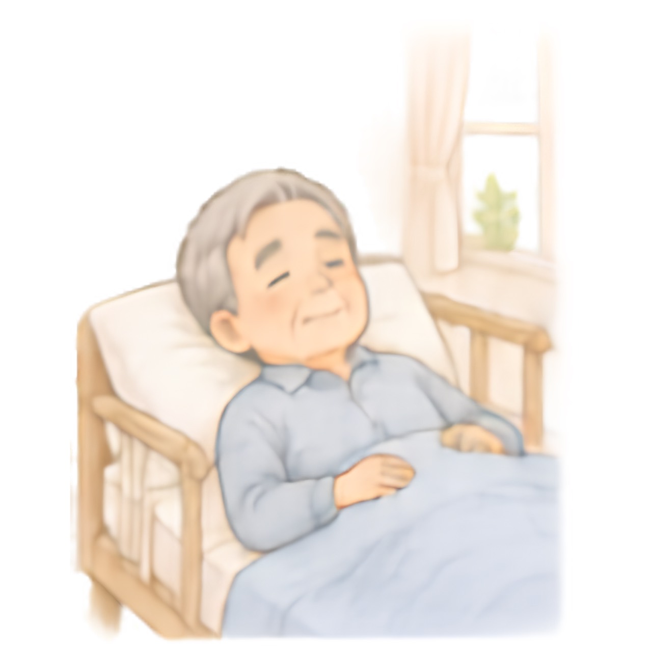 ベッドで療養している高齢者のイラスト